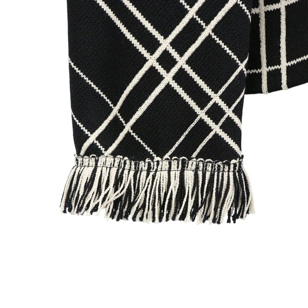 St. John Collection Fringe Trim Black White Windowpane Santana Knit Jacket 8 - Picture 6 of 7